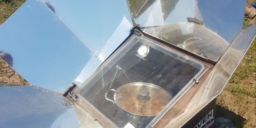 A Sun Oven cooks dinner in the summer. Digital Vegan Cookbook. Sun Oven Vegan.